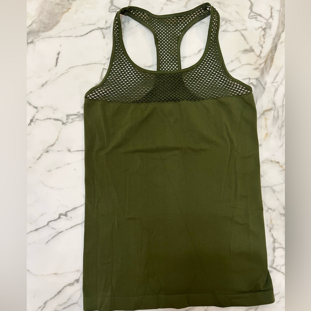 Zella Sz M Olive Green Mesh Racerback Tank Top